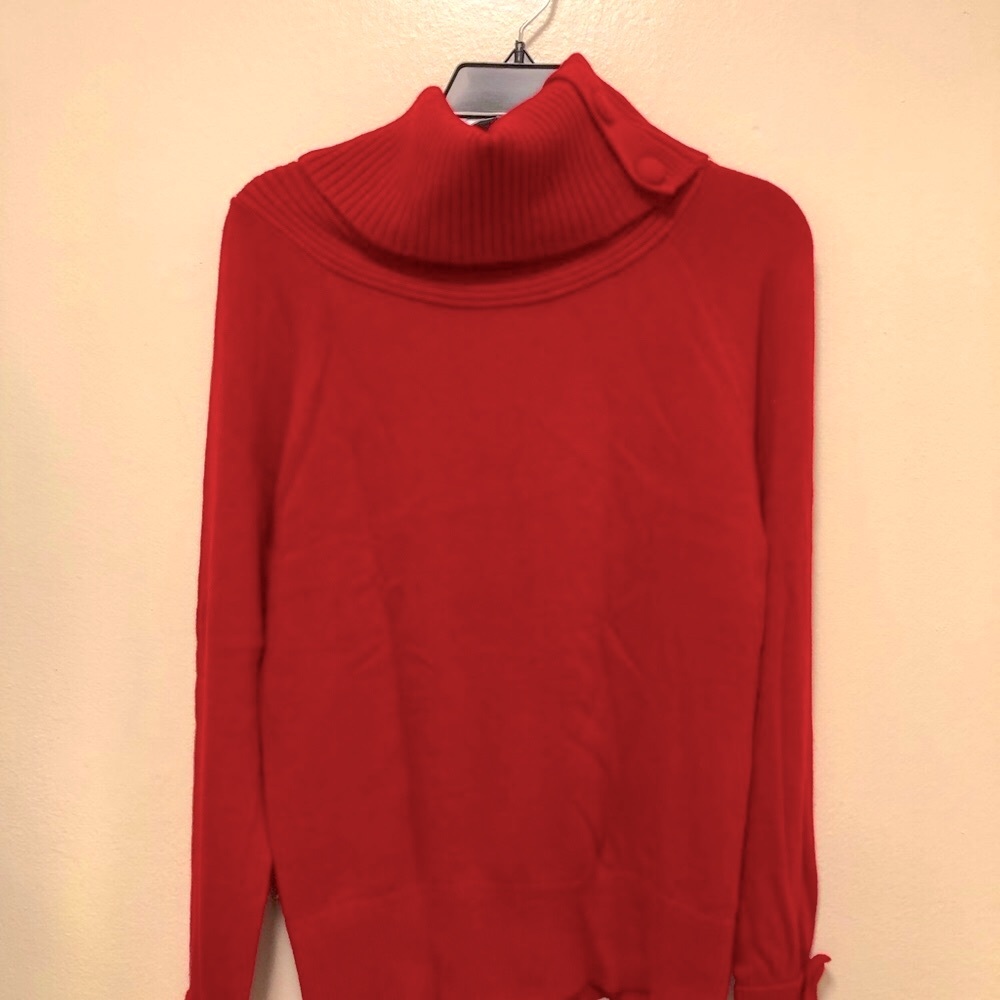 Banana Republic wool/cashmere sweater, red, S, reversible button turtleneck.